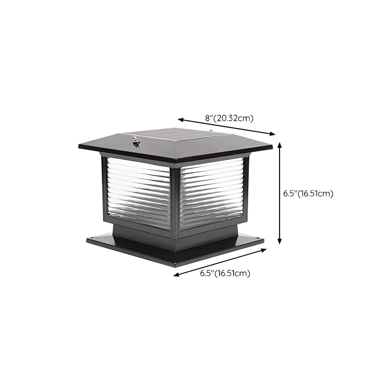 Modern Black Square Metal Solar LED Table Lamp for Outdoors #size