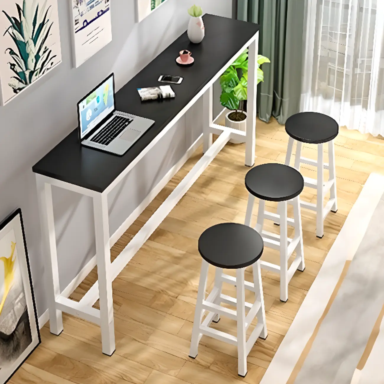 Stylish Bar Height Set with Foot Prop and Backless Stools Image - 1 | homeyfad