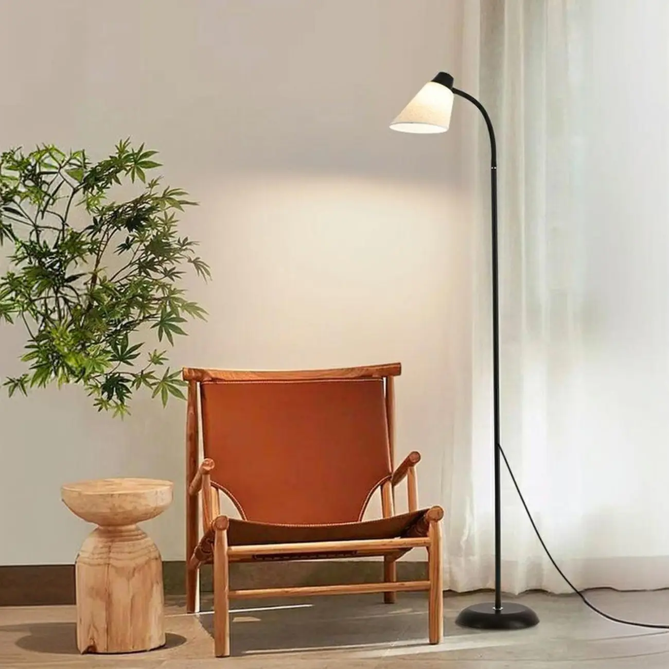 Metal Minimalist White Modern Floor Lamp with Fabric Shade Image - 3 | homeyfad