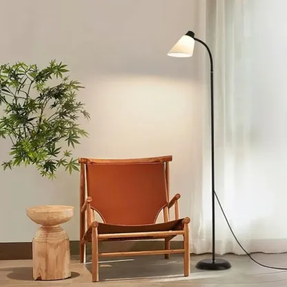 Metal Minimalist White Modern Floor Lamp with Fabric Shade Image - 3