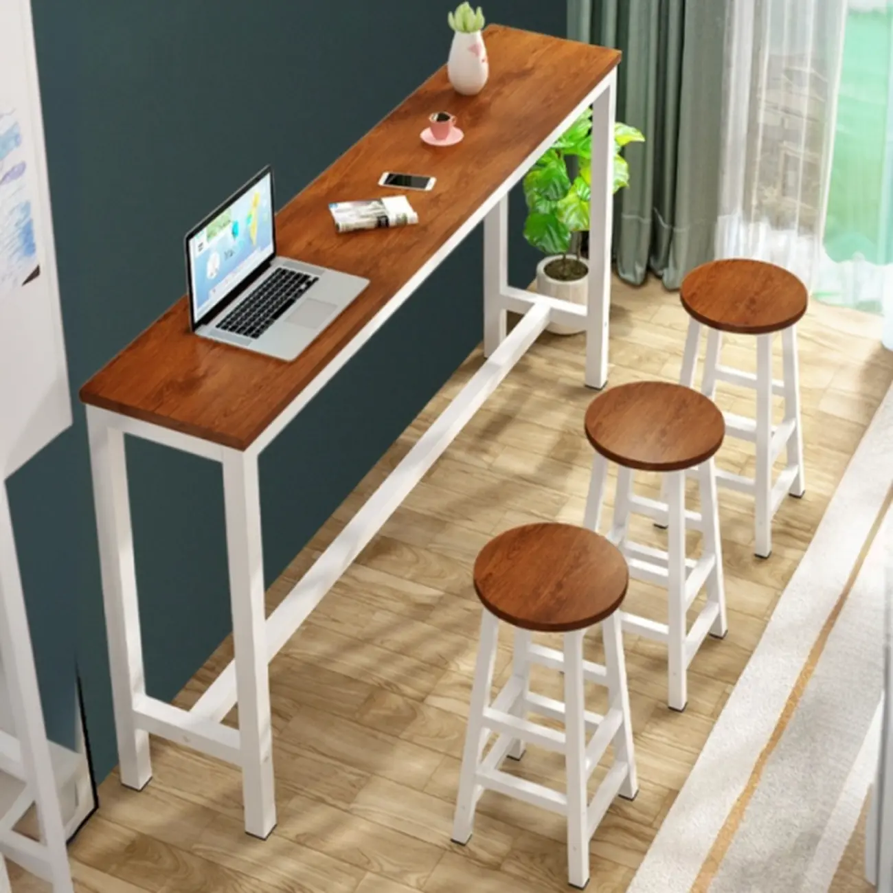 Stylish Bar Height Set with Foot Prop and Backless Stools Image - 2 | homeyfad