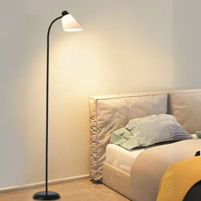 Metal Minimalist White Modern Floor Lamp with Fabric Shade Image - 5