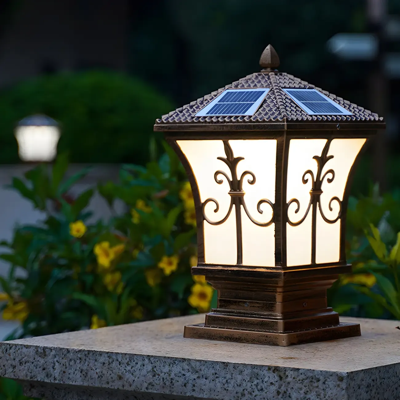 Rectangular Shape Metal Solar Pillar Lamp Modern Style 1-Light Outdoor Lights Image - 1