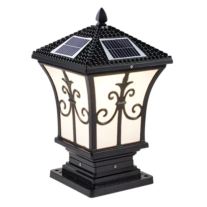 Rectangular Shape Metal Solar Pillar Lamp Modern Style 1-Light Outdoor Lights Image - 2