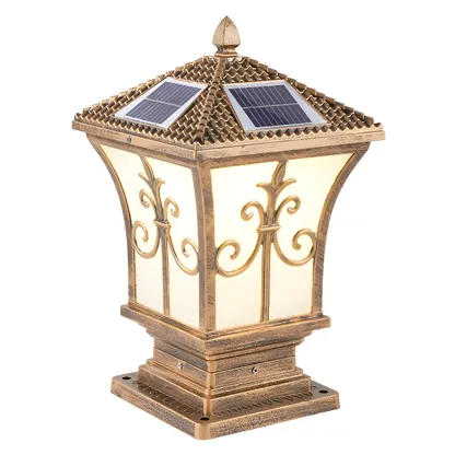 Rectangular Shape Metal Solar Pillar Lamp Modern Style 1-Light Outdoor Lights Image - 3