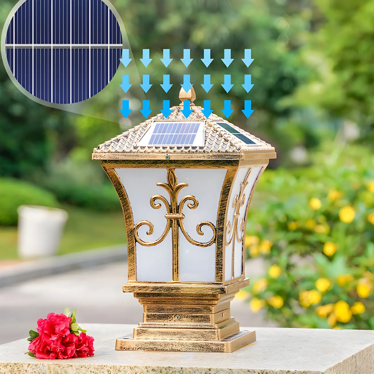 Rectangular Shape Metal Solar Pillar Lamp Modern Style 1-Light Outdoor Lights Image - 4 | homeyfad
