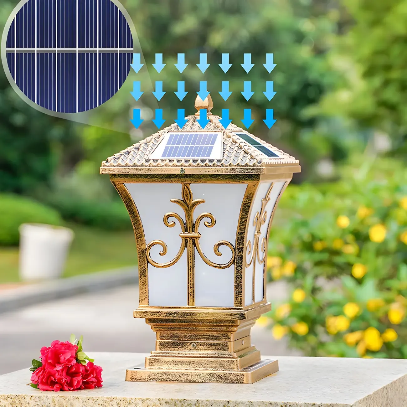 Rectangular Shape Metal Solar Pillar Lamp Modern Style 1-Light Outdoor Lights Image - 4