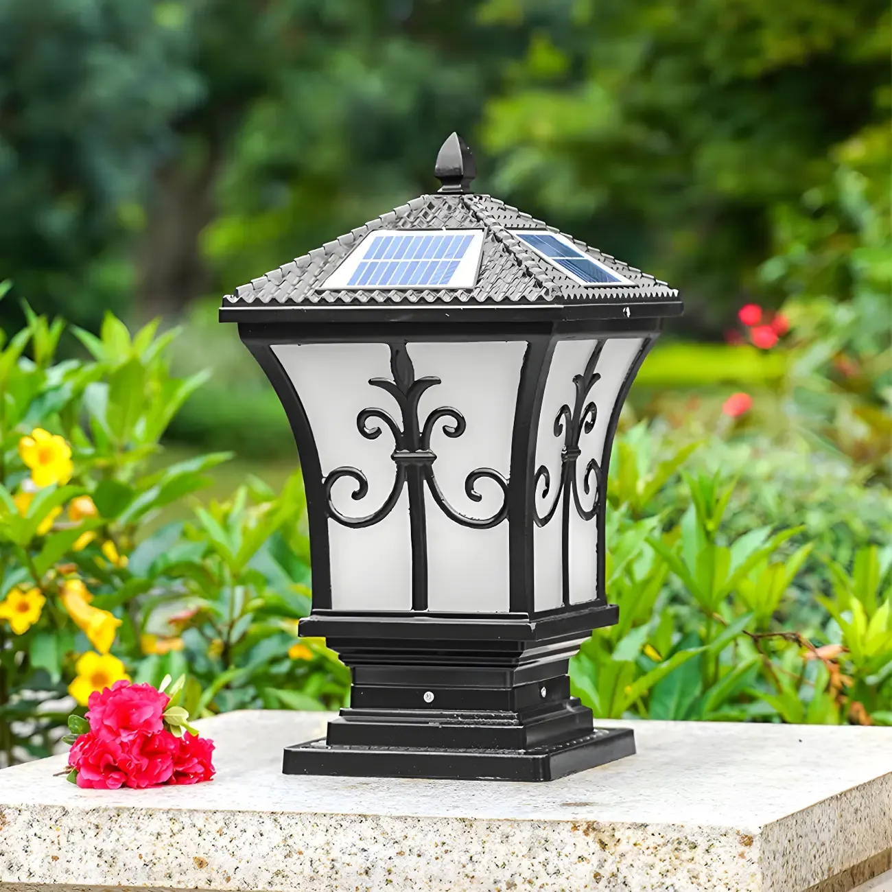Rectangular Shape Metal Solar Pillar Lamp Modern Style 1-Light Outdoor Lights Image - 5