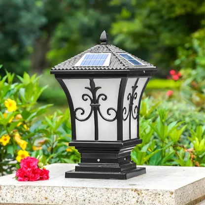 Rectangular Shape Metal Solar Pillar Lamp Modern Style 1-Light Outdoor Lights Image - 5