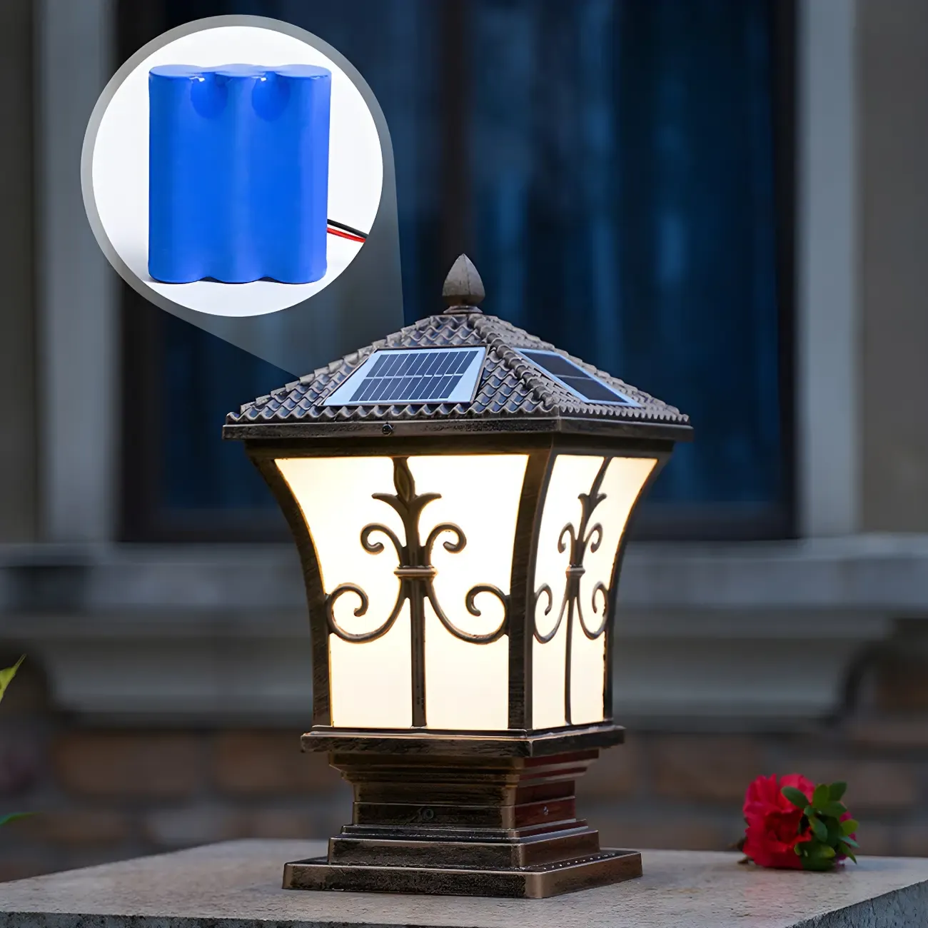 Rectangular Shape Metal Solar Pillar Lamp Modern Style 1-Light Outdoor Lights Image - 6