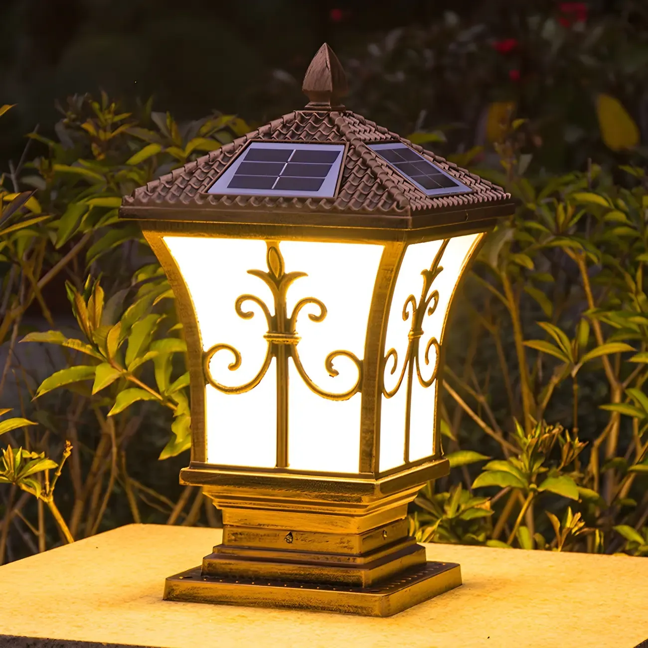 Rectangular Shape Metal Solar Pillar Lamp Modern Style 1-Light Outdoor Lights Image - 12