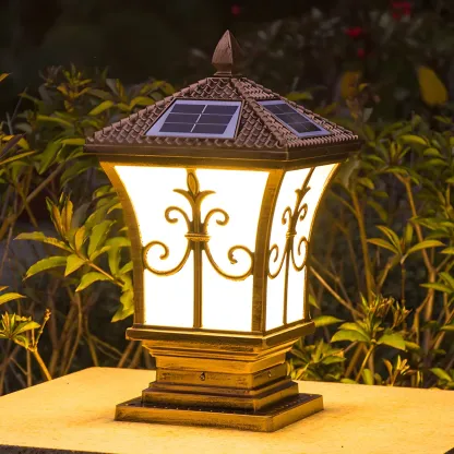 Rectangular Shape Metal Solar Pillar Lamp Modern Style 1-Light Outdoor Lights Image - 12