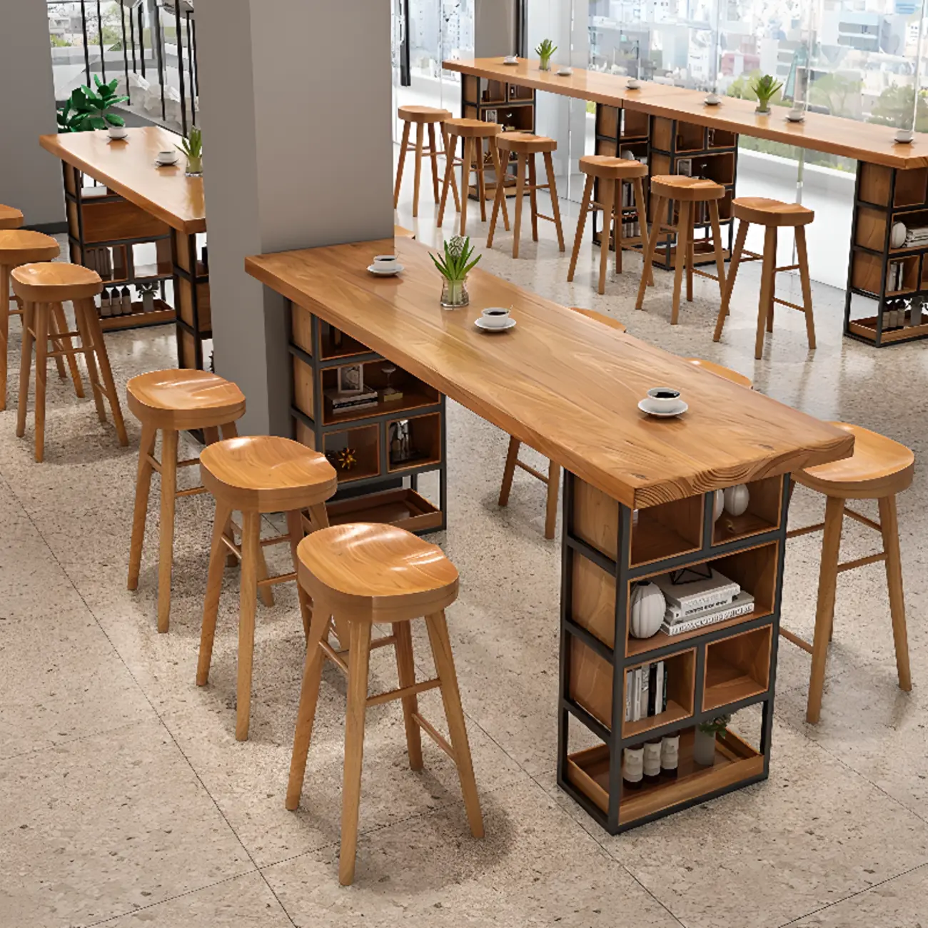 Wood Finish Pub Table Set with Storage and Backless Chair Image - 1 | homeyfad