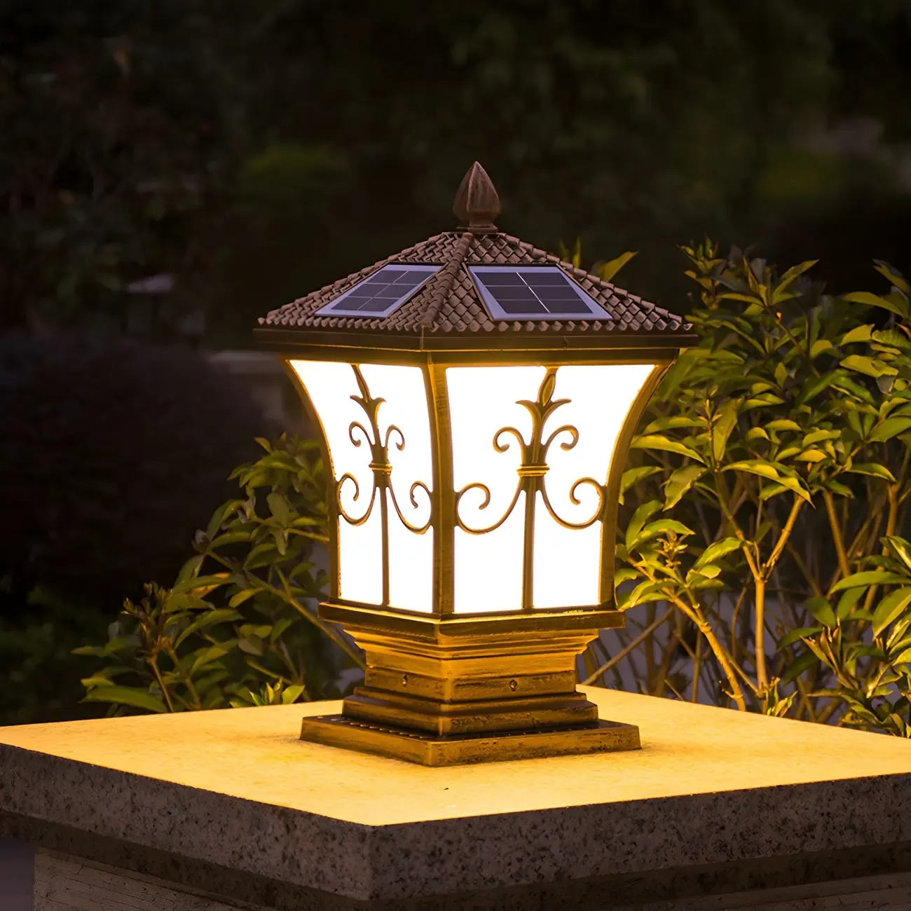 Rectangular Shape Metal Solar Pillar Lamp Modern Style 1-Light Outdoor Lights Image - 13