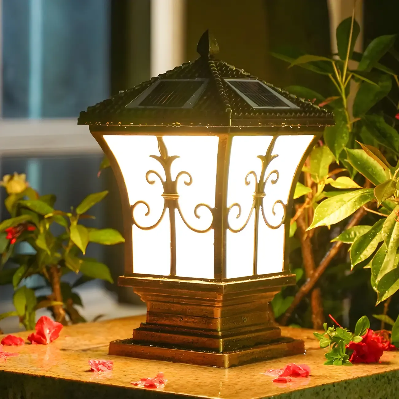 Rectangular Shape Metal Solar Pillar Lamp Modern Style 1-Light Outdoor Lights Image - 14