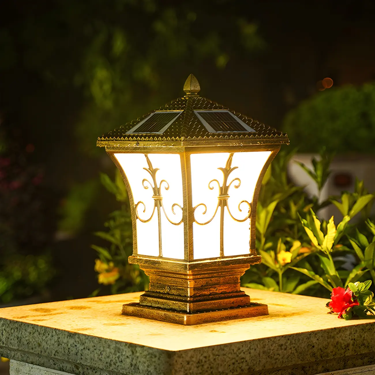 Rectangular Shape Metal Solar Pillar Lamp Modern Style 1-Light Outdoor Lights Image - 15 | homeyfad
