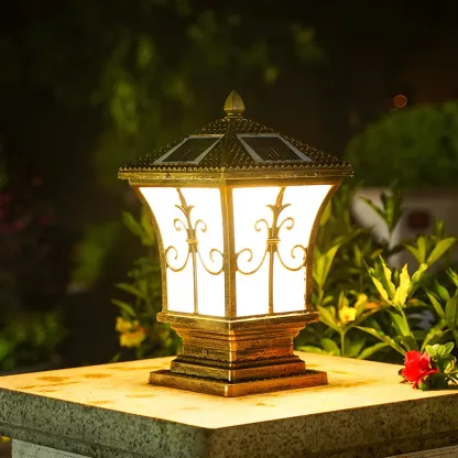 Rectangular Shape Metal Solar Pillar Lamp Modern Style 1-Light Outdoor Lights Image - 15