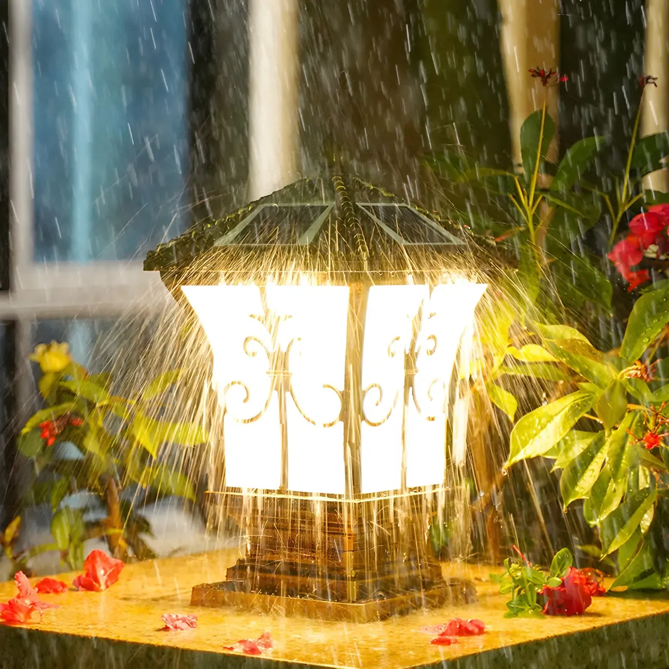 Rectangular Shape Metal Solar Pillar Lamp Modern Style 1-Light Outdoor Lights Image - 16