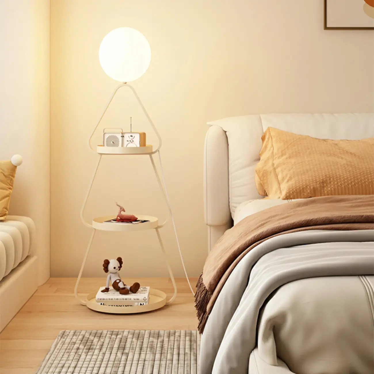Practical Cream Floor Lamp with Shelves and Shade for Decor Image - 4 | homeyfad