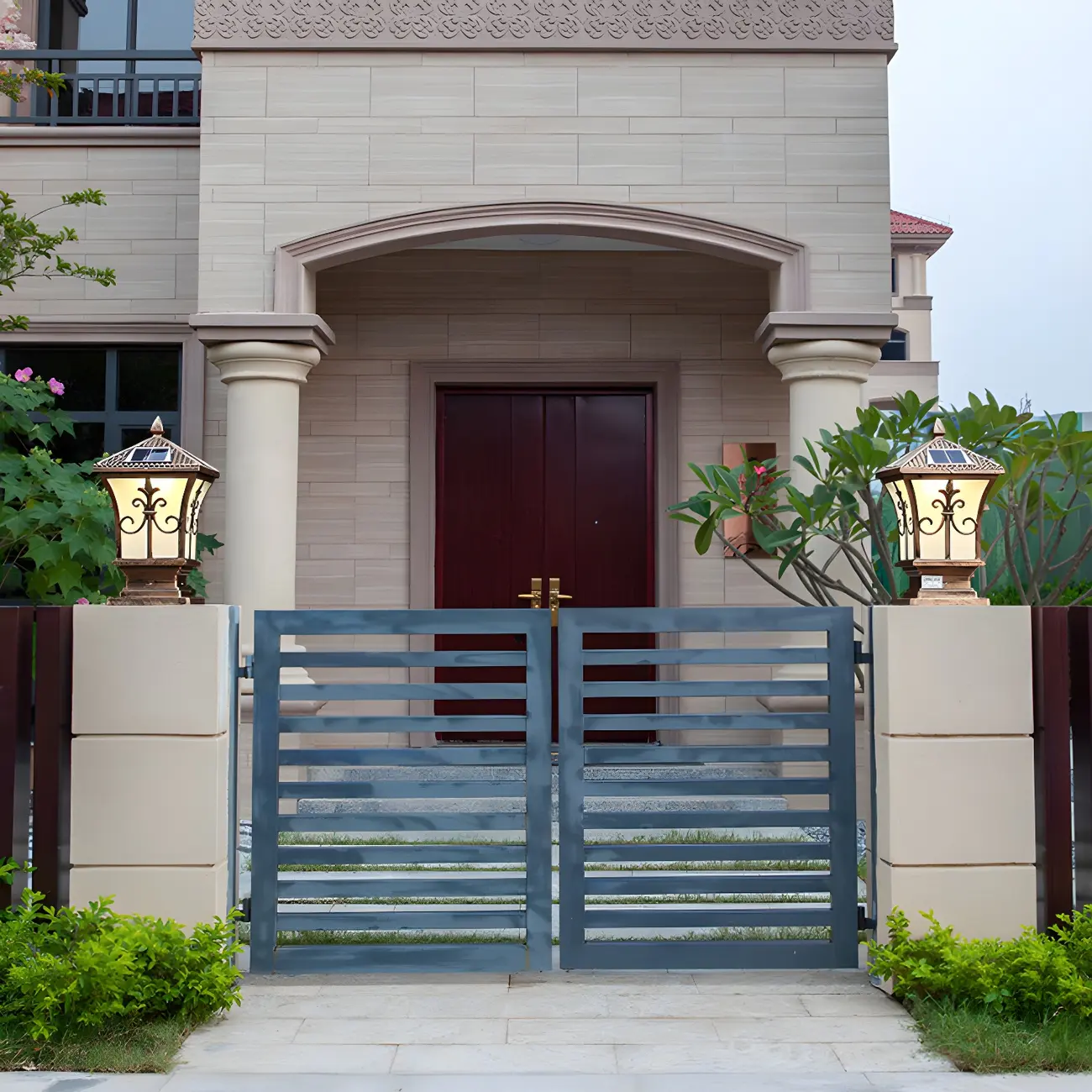 Rectangular Shape Metal Solar Pillar Lamp Modern Style 1-Light Outdoor Lights Image - 17 | homeyfad