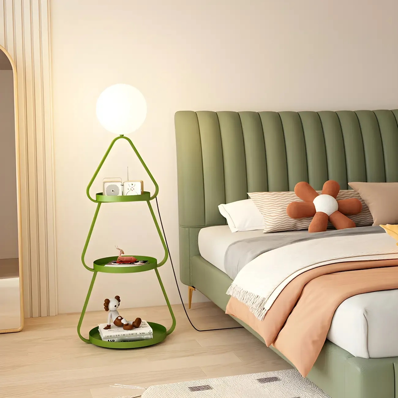 Practical Cream Floor Lamp with Shelves and Shade for Decor Image - 7
