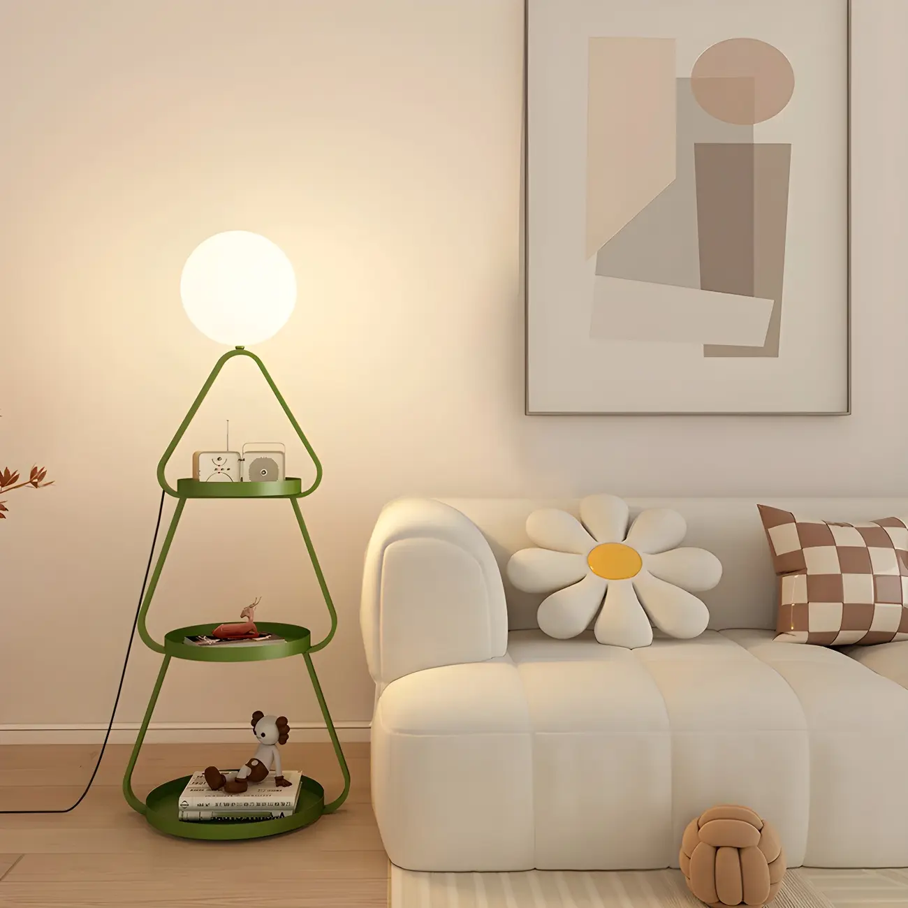 Practical Cream Floor Lamp with Shelves and Shade for Decor Image - 11 | homeyfad