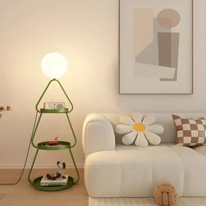 Practical Cream Floor Lamp with Shelves and Shade for Decor Image - 11