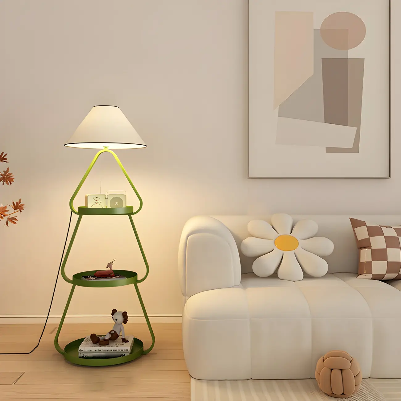 Practical Cream Floor Lamp with Shelves and Shade for Decor Image - 12 | homeyfad