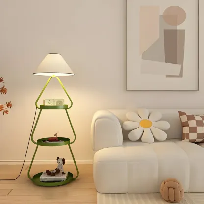 Practical Cream Floor Lamp with Shelves and Shade for Decor Image - 12