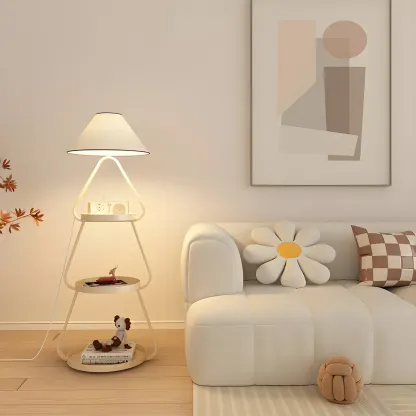 Practical Cream Floor Lamp with Shelves and Shade for Decor Image - 15