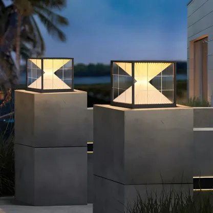 Modern Solar Two-Tier Shade Cube Post Cap Light Image - 3