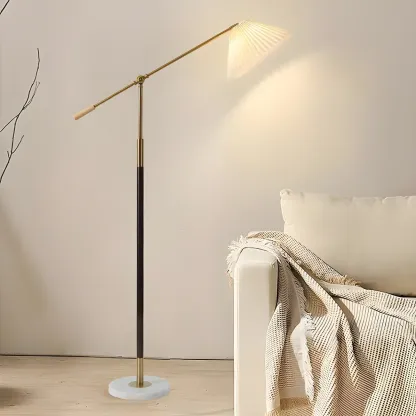 Adjustable Black Gold Metal Floor Lamp with White Pleated Shade  Image - 1