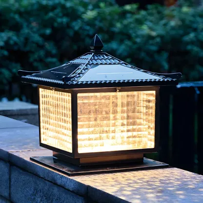 Rectangular Shape Metal Solar Pillar Lamp Modern-Style 1 Light Outdoor Waterproof Light Image - 3