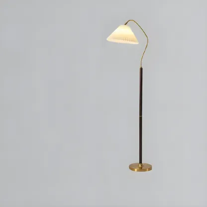 Adjustable Black Gold Metal Floor Lamp with White Pleated Shade  Image - 3