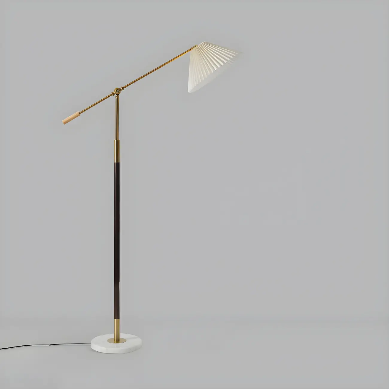 Adjustable Black Gold Metal Floor Lamp with White Pleated Shade  Image - 5 | homeyfad