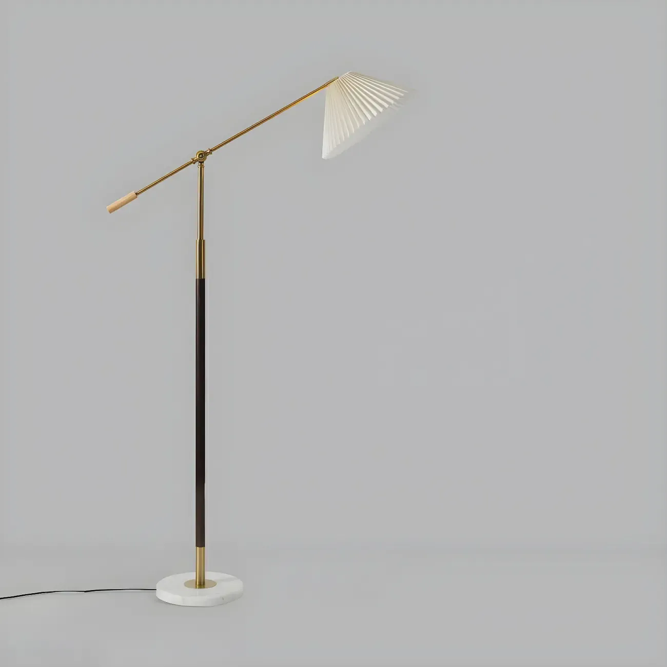 Adjustable Black Gold Metal Floor Lamp with White Pleated Shade Image - 5