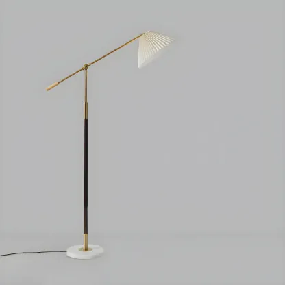 Adjustable Black Gold Metal Floor Lamp with White Pleated Shade  Image - 5