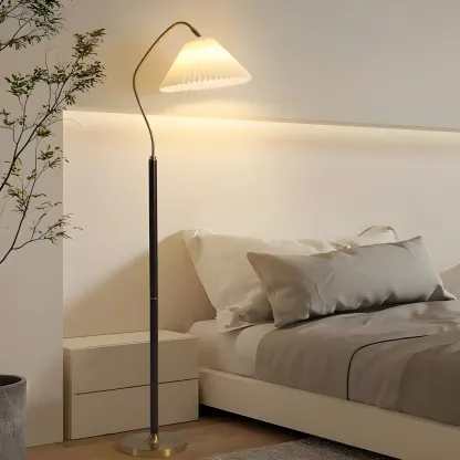 Adjustable Black Gold Metal Floor Lamp with White Pleated Shade  Image - 6
