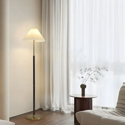 Adjustable Black Gold Metal Floor Lamp with White Pleated Shade  Image - 7