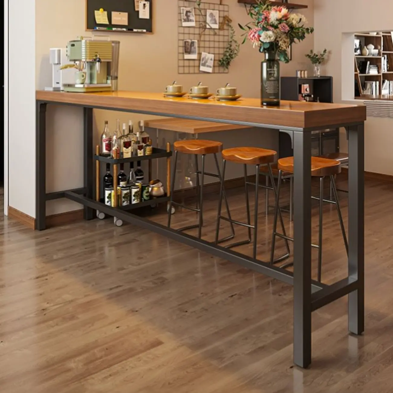 Elegant Brown Bar Height Dining Set with Metal Base Image - 1 | homeyfad