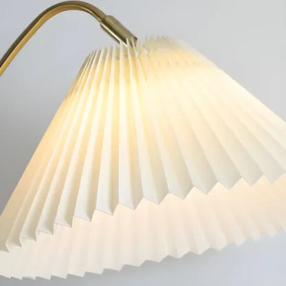Adjustable Black Gold Metal Floor Lamp with White Pleated Shade  Image - 11