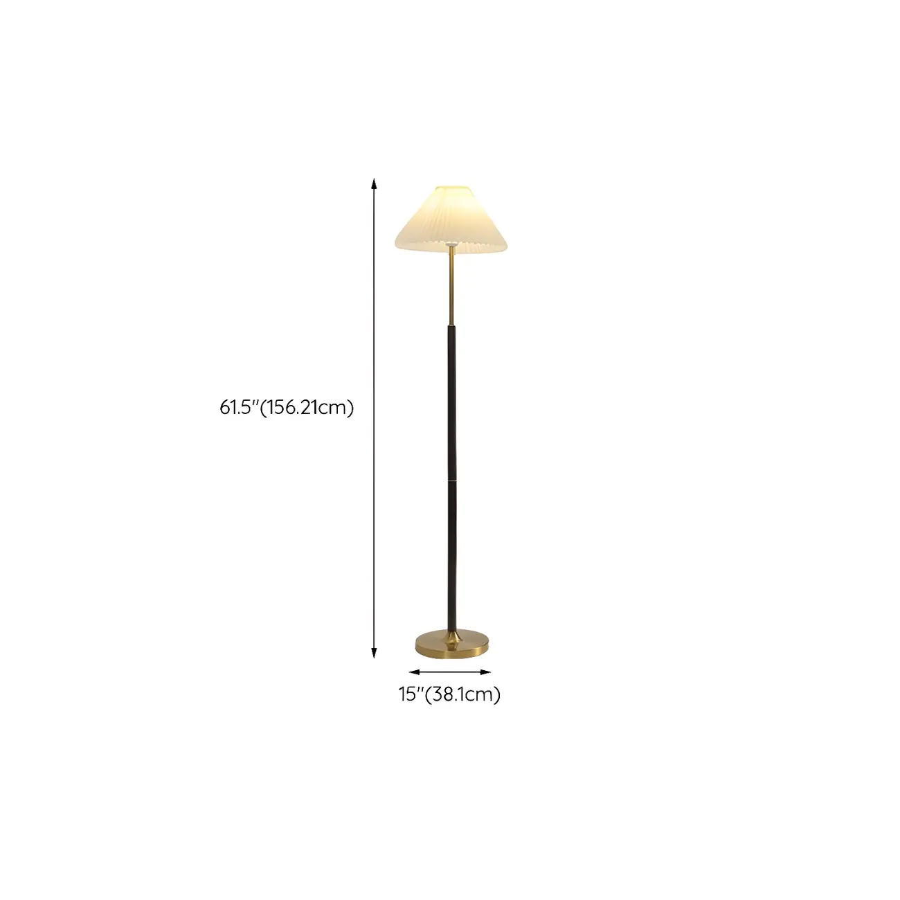 Adjustable Black Gold Metal Floor Lamp with White Pleated Shade  #size
