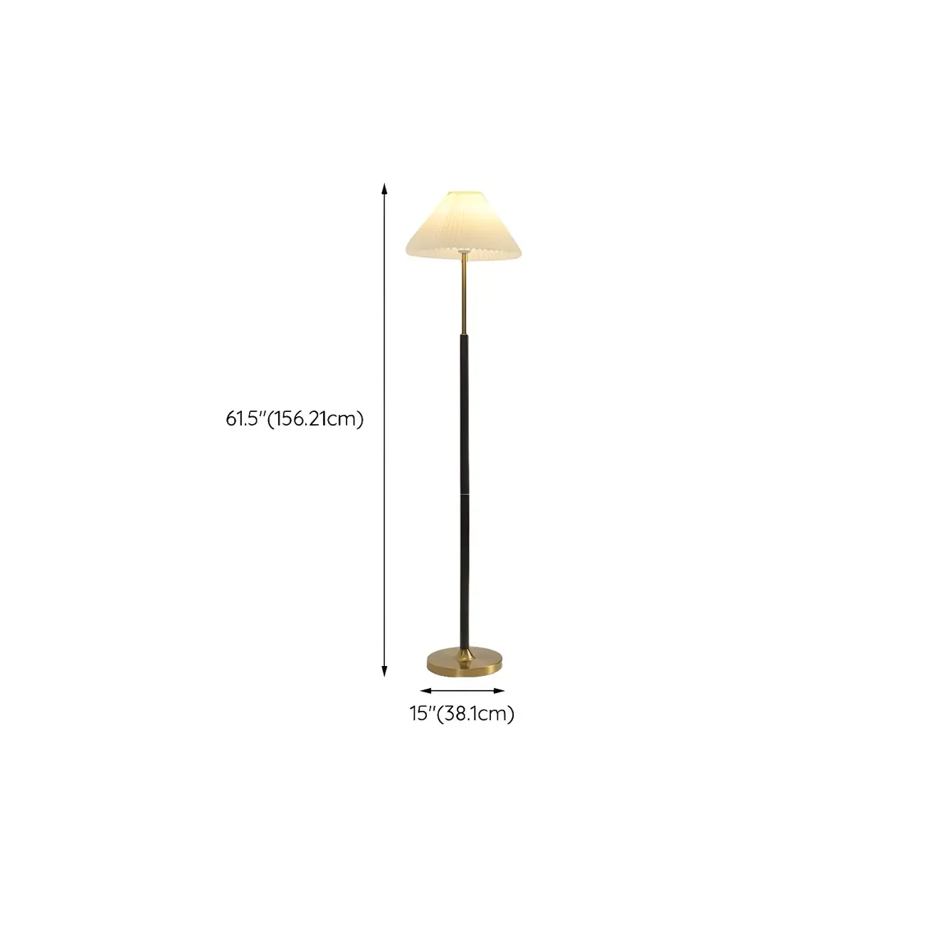 Adjustable Black Gold Metal Floor Lamp with White Pleated Shade  #size