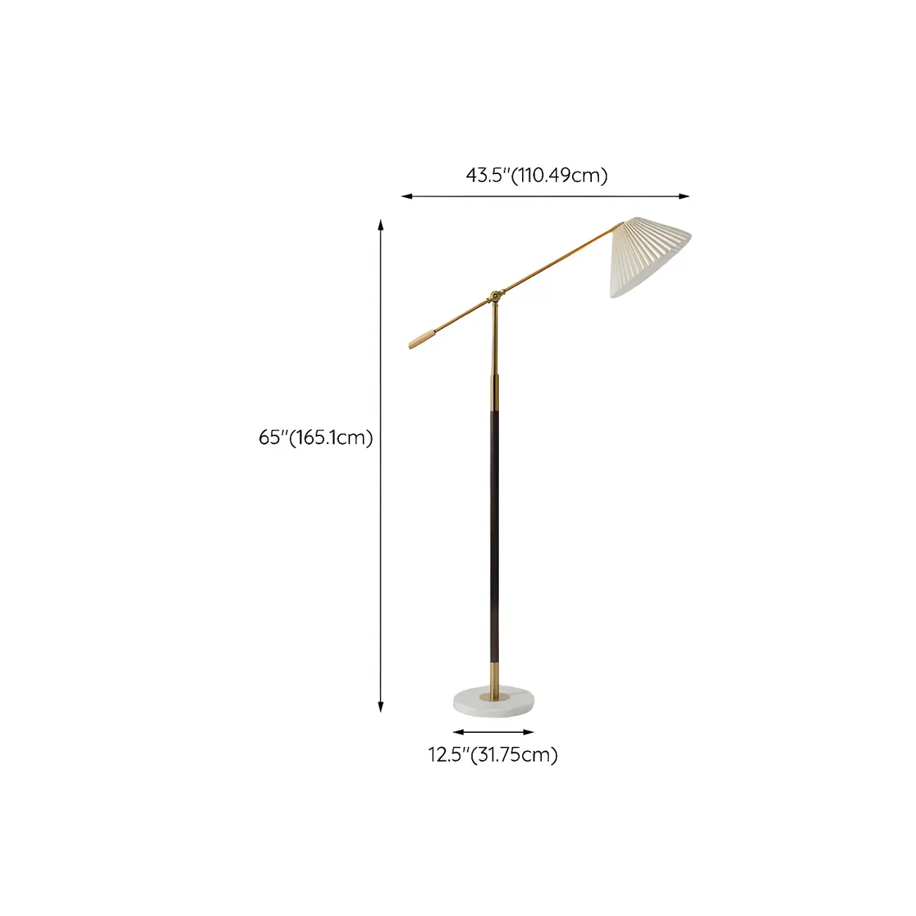 Adjustable Black Gold Metal Floor Lamp with White Pleated Shade  Image - 14 | homeyfad