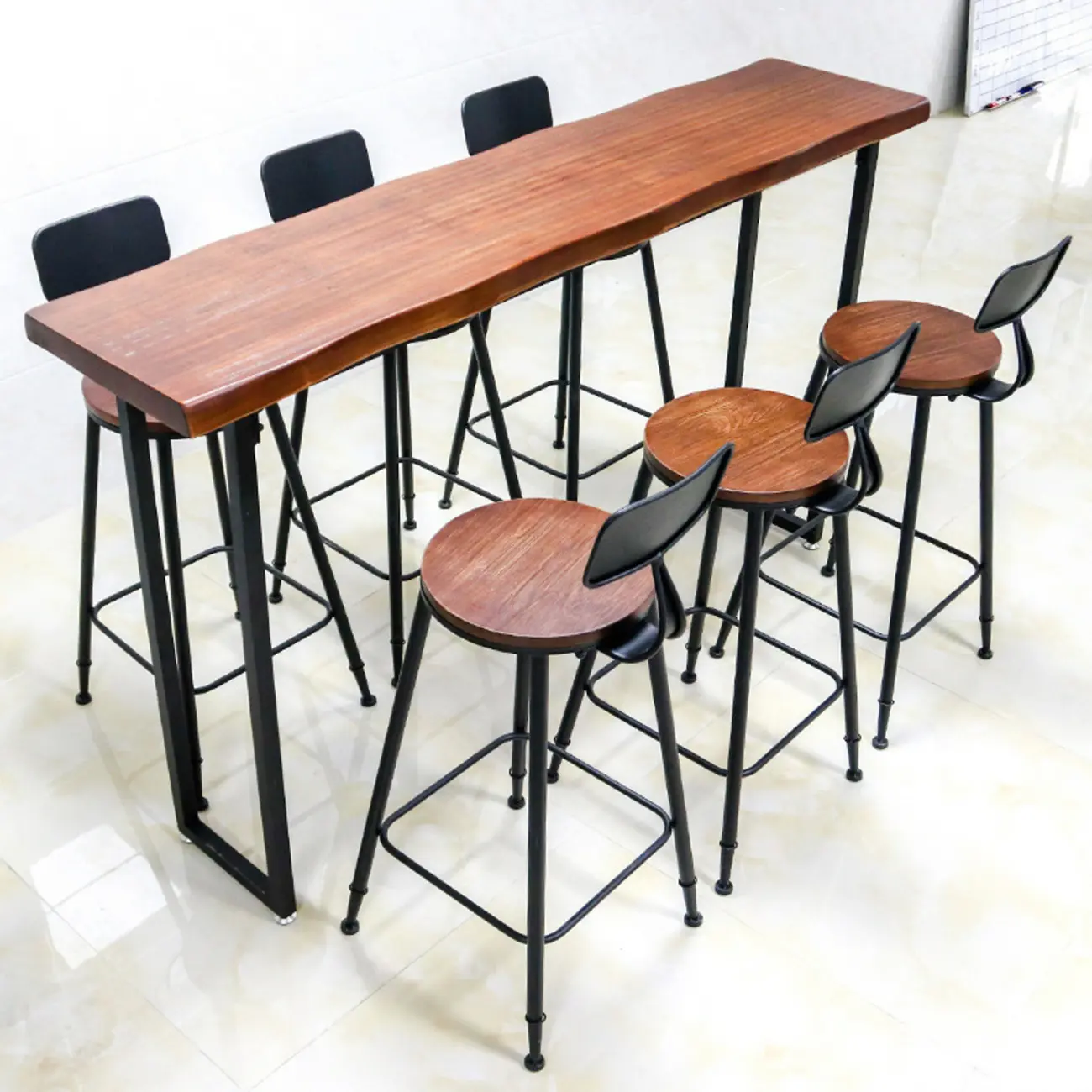 Espresso Wood Pub Table Set with Metal Footrest Image - 1 | homeyfad