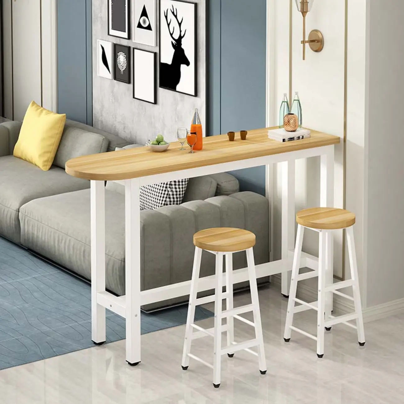 Modern Asymmetrical Wood Pub Table Set with Metal Footrest Image - 1 | homeyfad