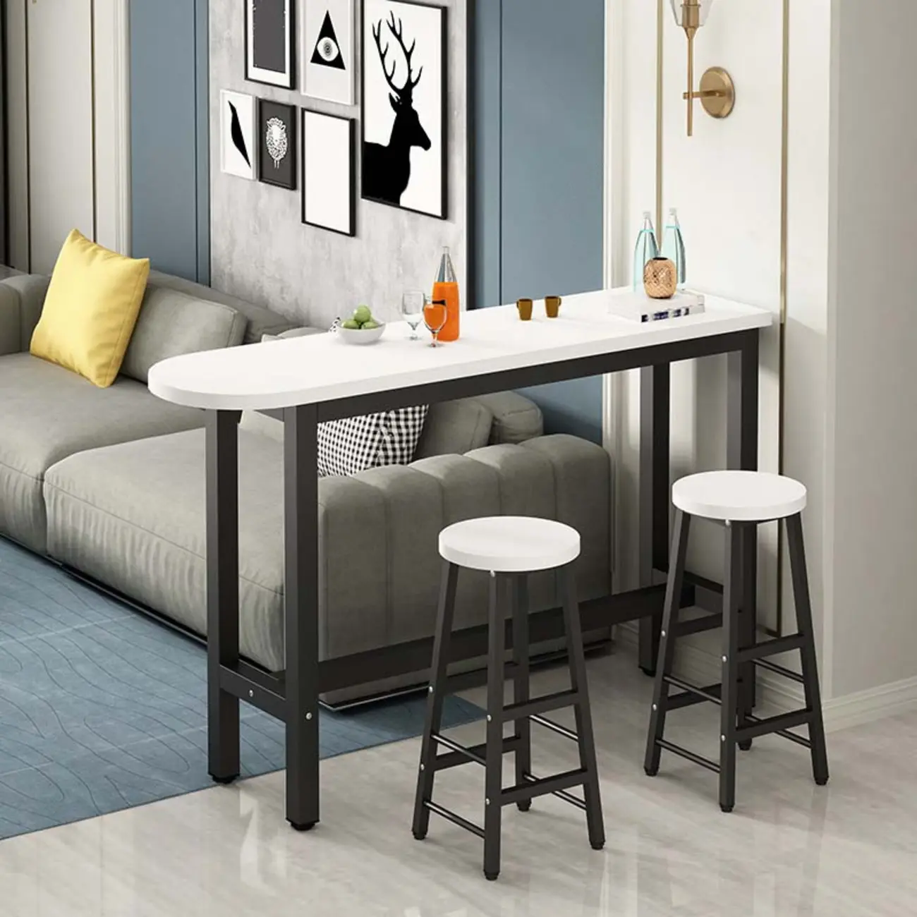 Modern Asymmetrical Wood Pub Table Set with Metal Footrest Image - 2 | homeyfad