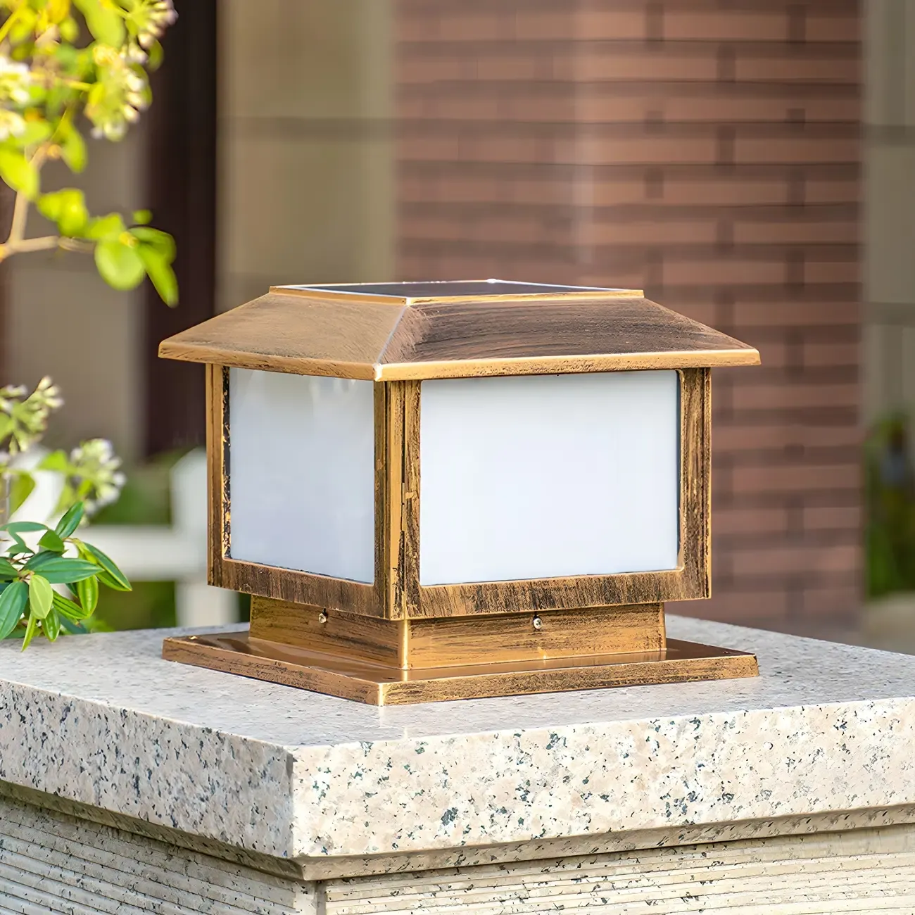 Geometric LED Pillar Light Modern Solar Lighting Fixture for Garden Image - 3