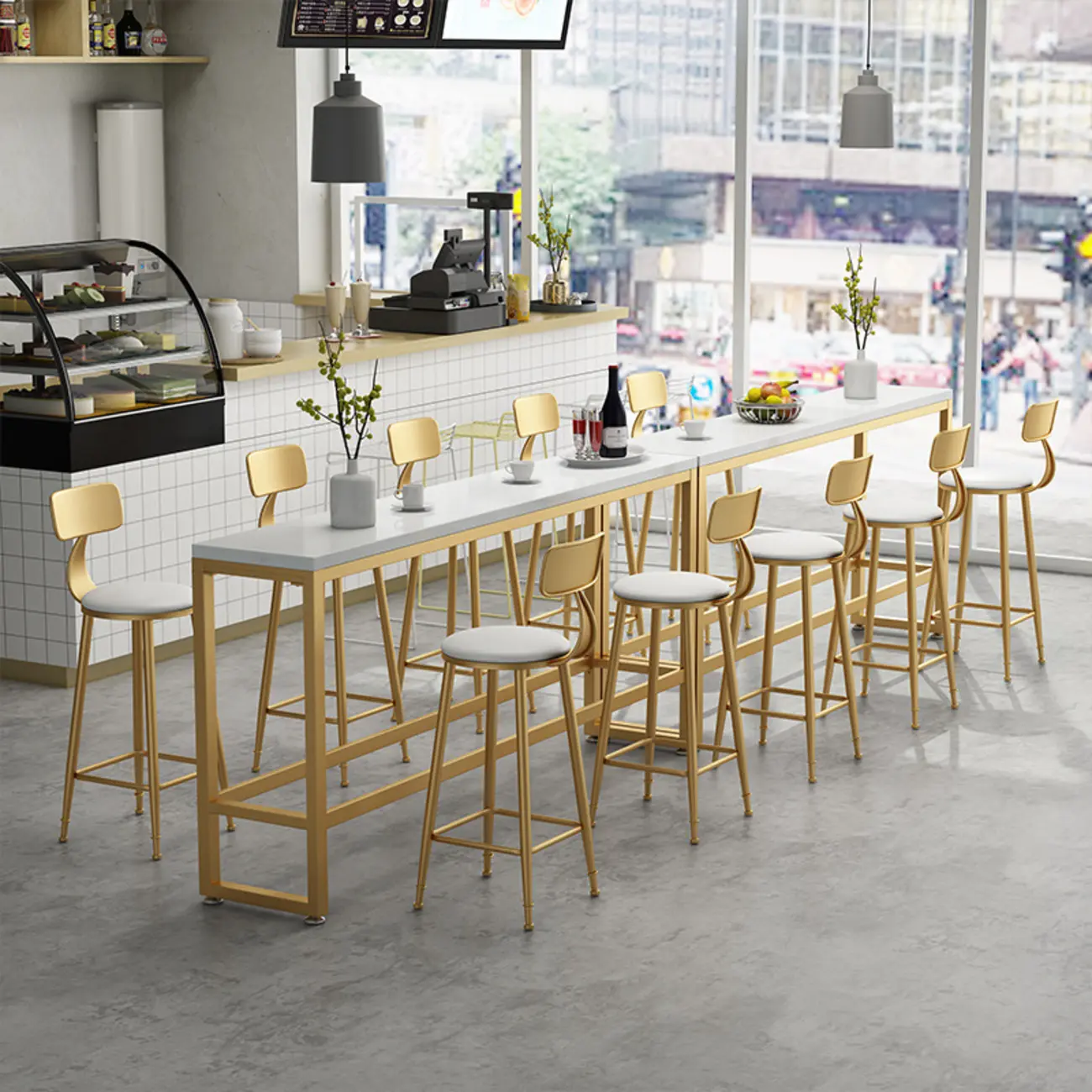 Elegant Faux Marble Bar Table Set with Upholstered Chairs Image - 1 | homeyfad