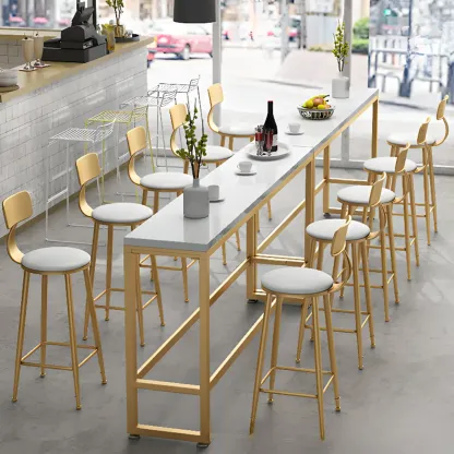 Elegant Faux Marble Bar Table Set with Upholstered Chairs Image - 4